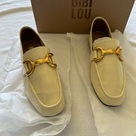 Anthropologie Bibi Lou Zagreb Patent Leather Gold Horsebit Loafers Cream 37 - Picture 10 of 14